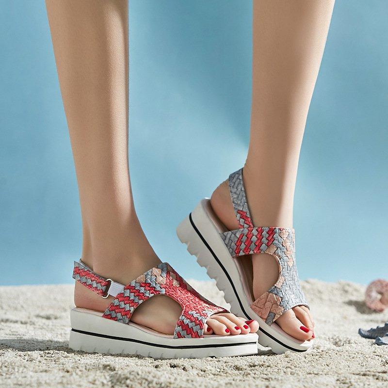 Microfiber Leather Buckle Wedge Heel Casual Sandals