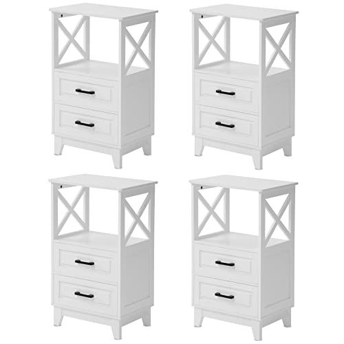 Wood Nightstand w/ 2 Drawers & Storage Shelf for Bedroom, Living Room / Set of 4