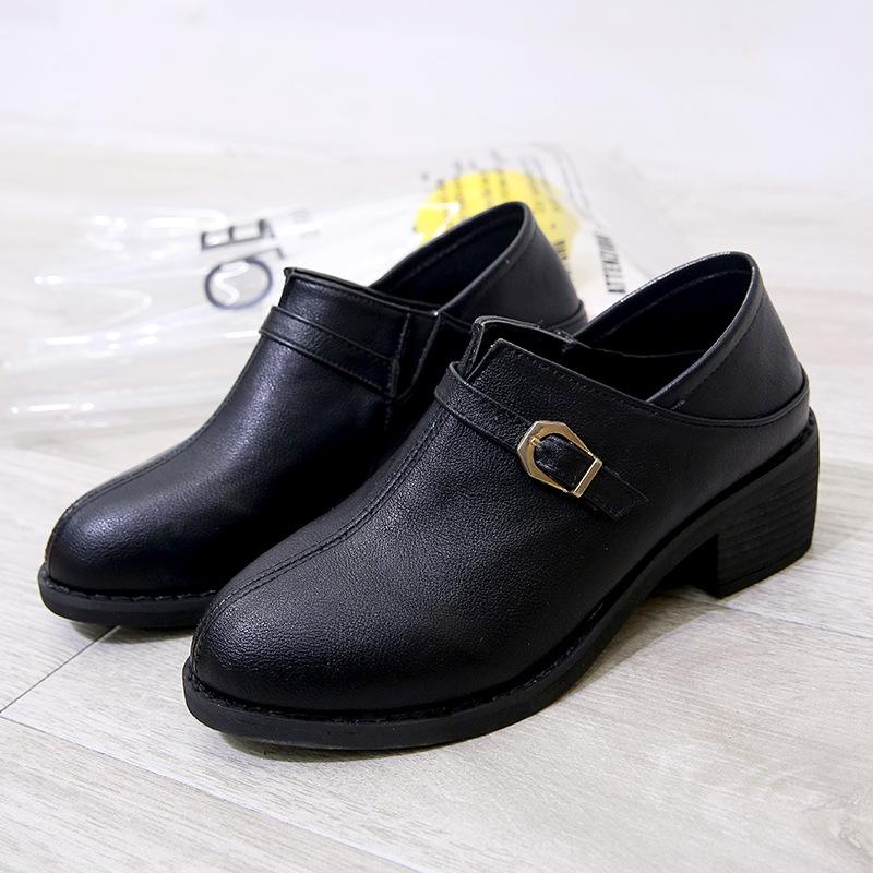 Brown PU Chunky Heel Buckle Daily Boots