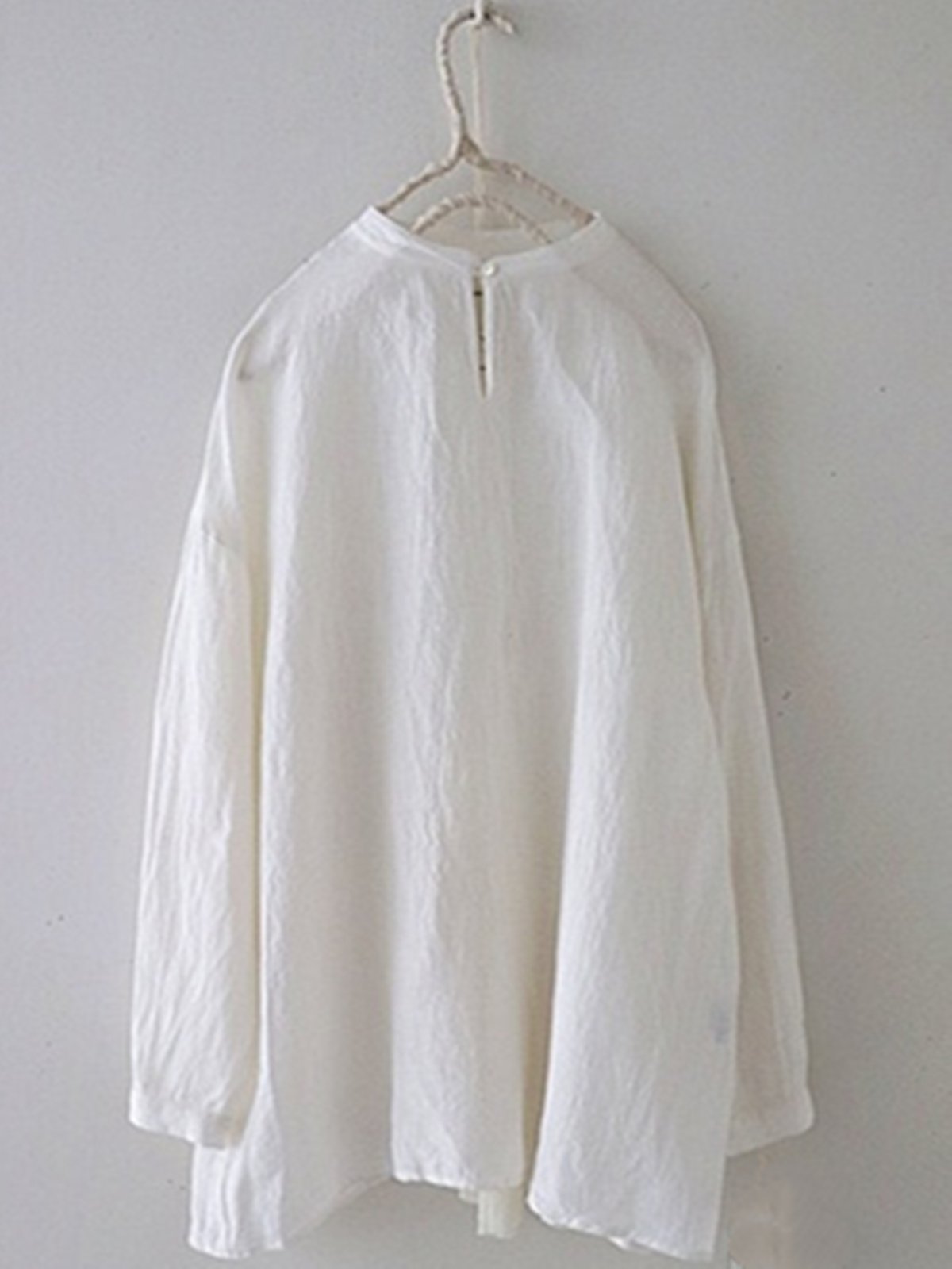 White Plain Casual Crew Neck Shirts & Tops