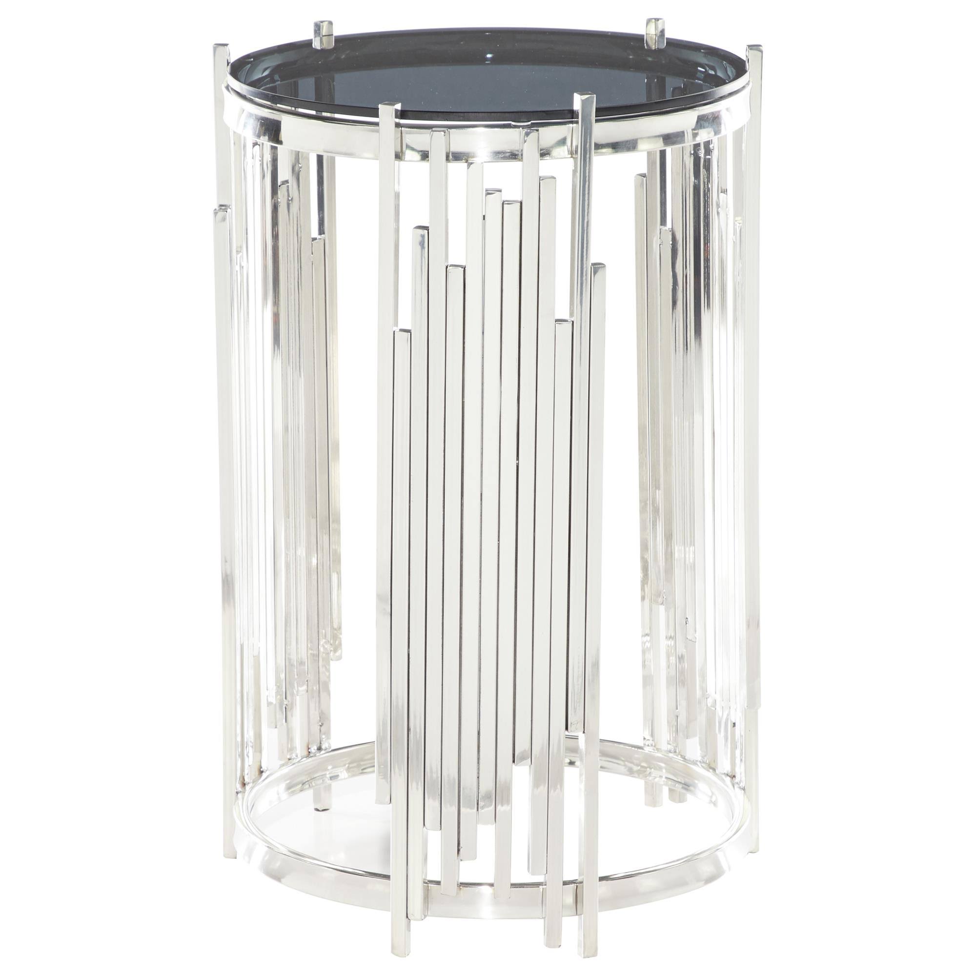 Zimlay Small Round Silver Metal and Glass Accent Table 59672