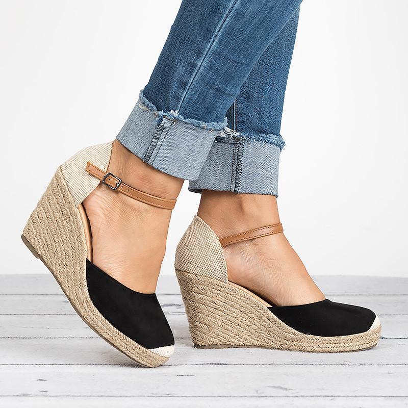 Women Ankle Strap Espadrilles Wedges closed toe sandals