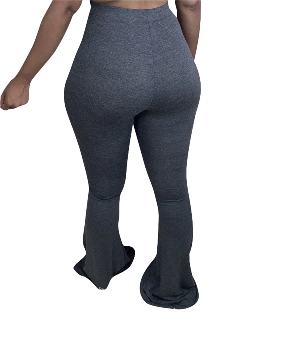 Plain Sexy High Waist Bell Bottom Ripped Trousers