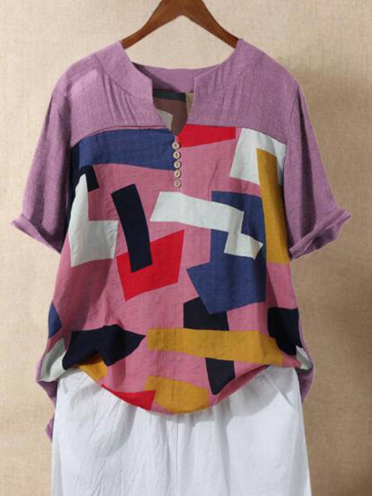 Casual Short Sleeve Cotton-Blend Shirts & Tops