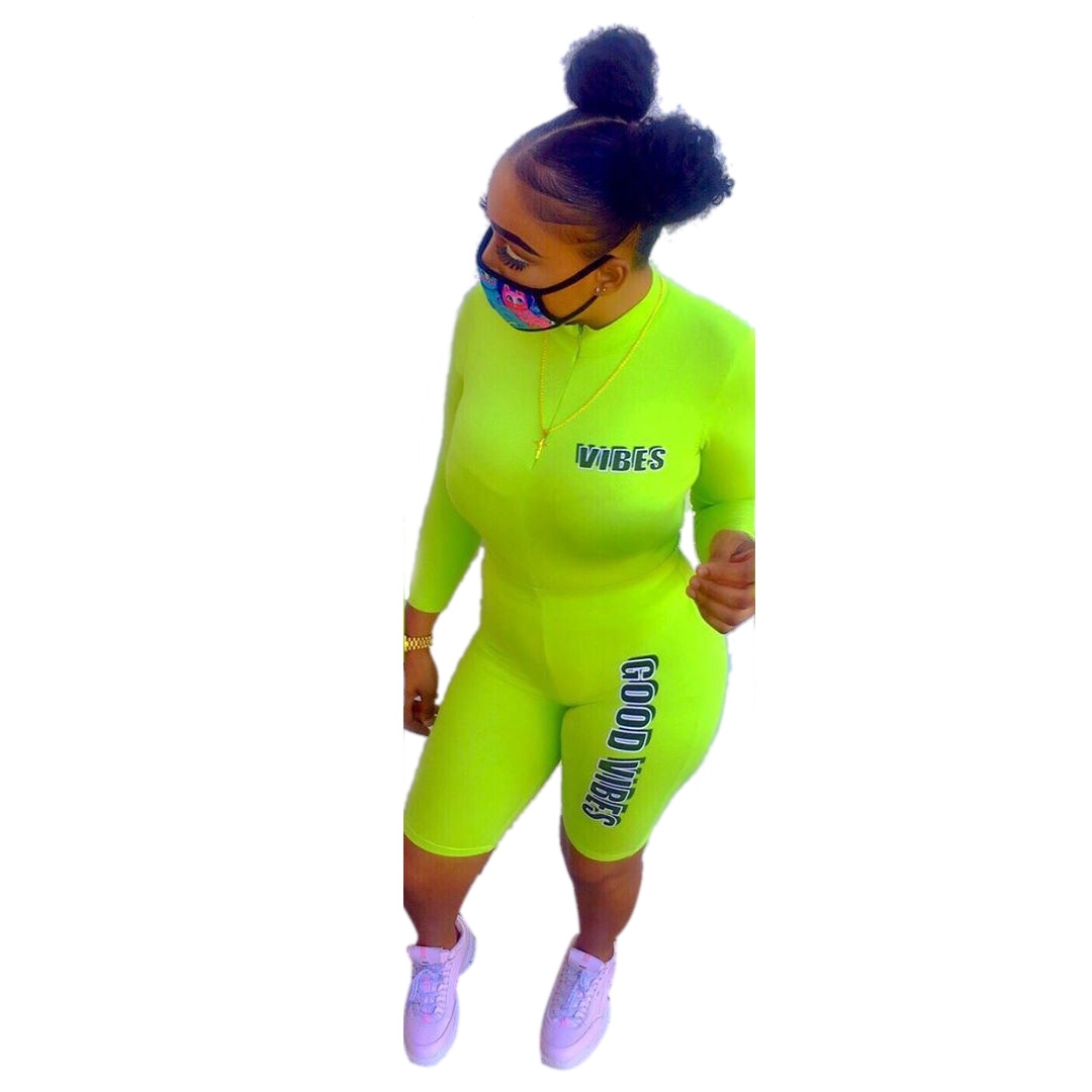 Sports Neon Print Long Sleeve Bodycon Rompers