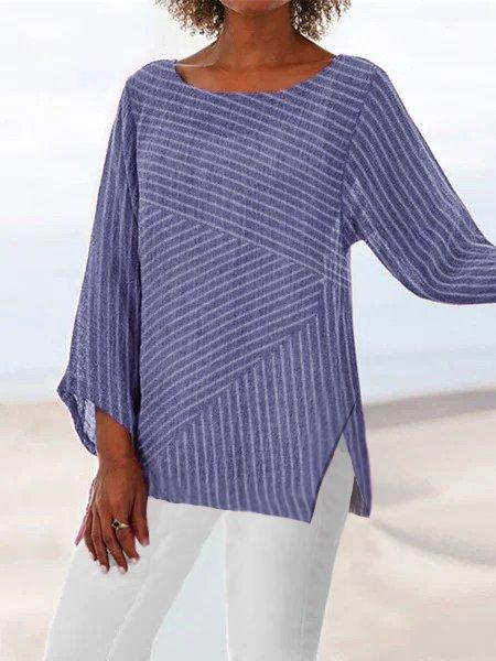 Crew Neck Long Sleeve Paneled Holiday Shirts & Tops