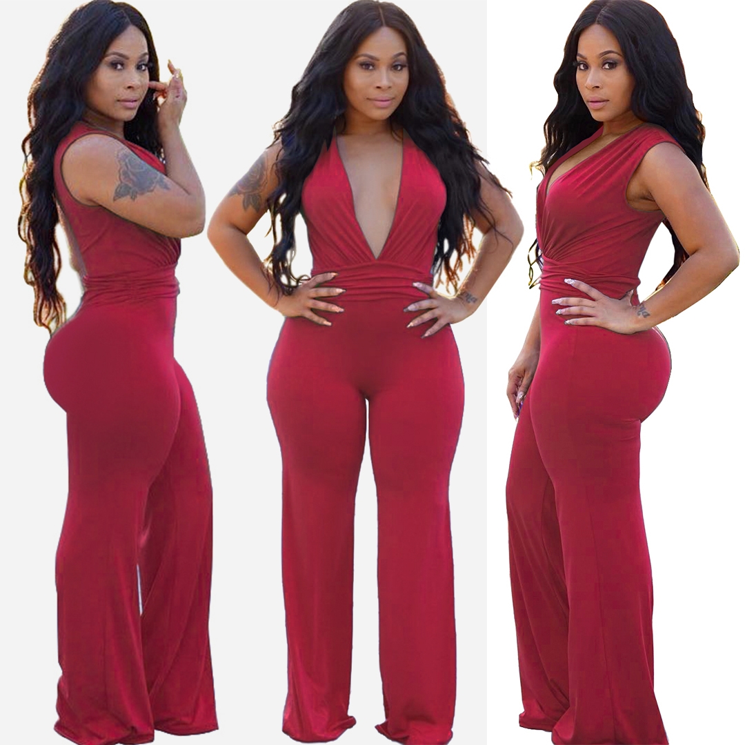 Red Sleeveless Deep-V Sexy Jumpsuit
