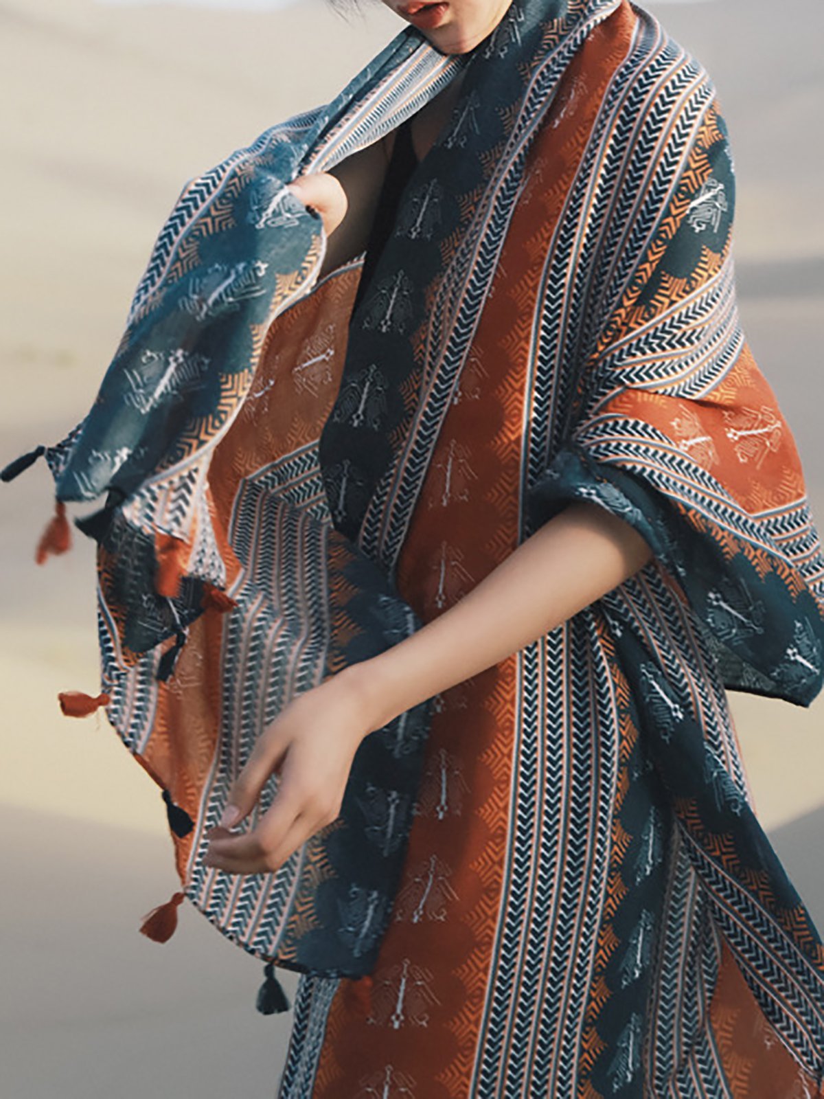 Multicolor Casual Cotton Beach Tribal Scarf