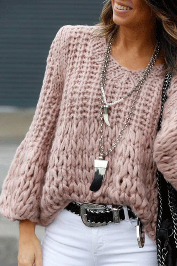 Casual Round Neck Solid Color Loose Sweater