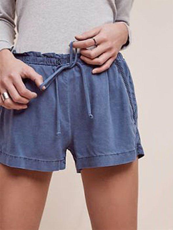 Casual Plus Size Solid Shorts