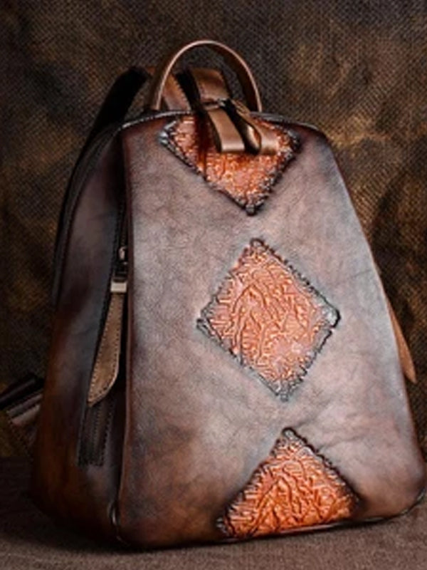 Leather vintage ethnic backpack