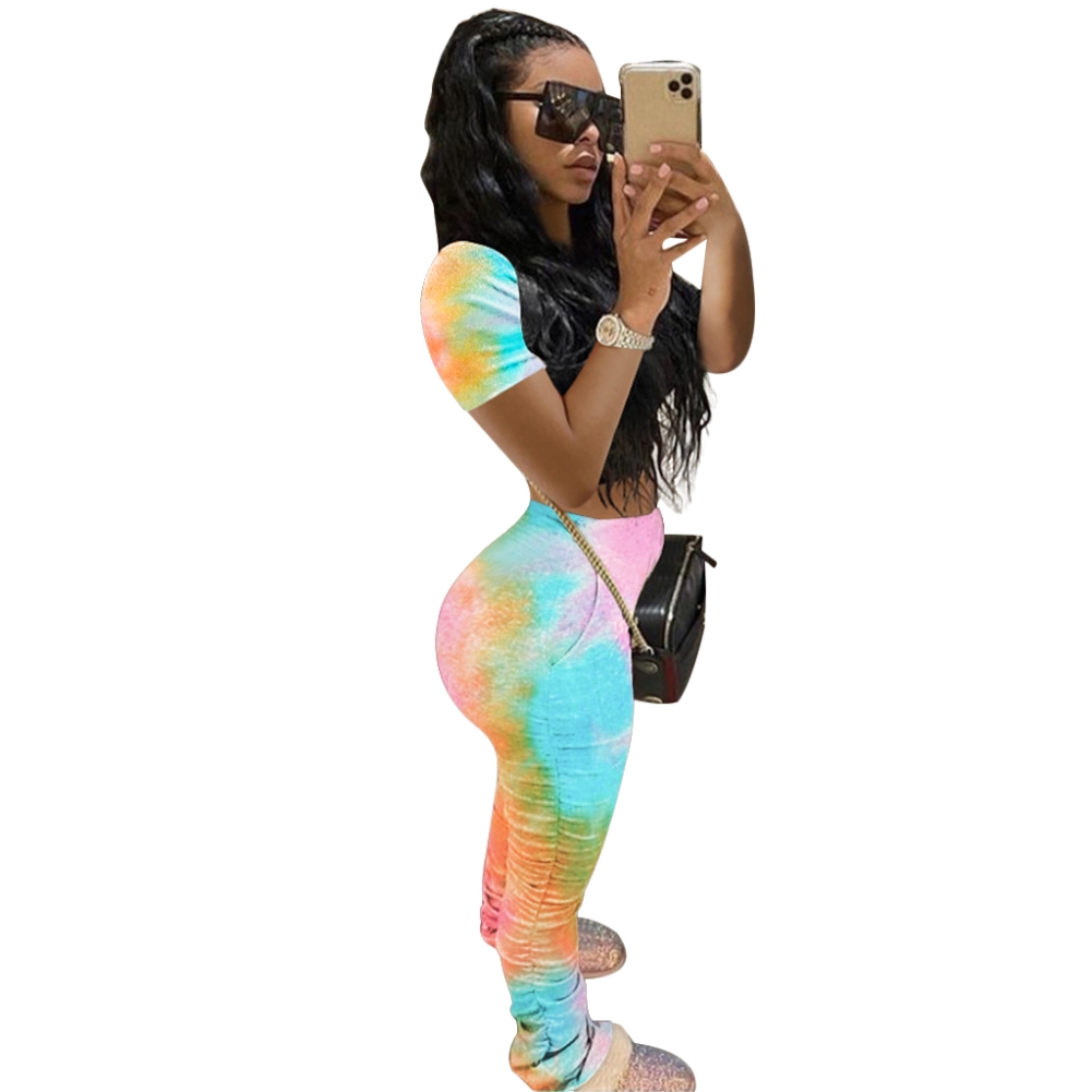 Summer Tie Dye Two Piece Stacked Legging Set