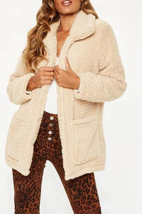 Lapel Long Sleeve Pocket Polar Fleece Fashion Jackets