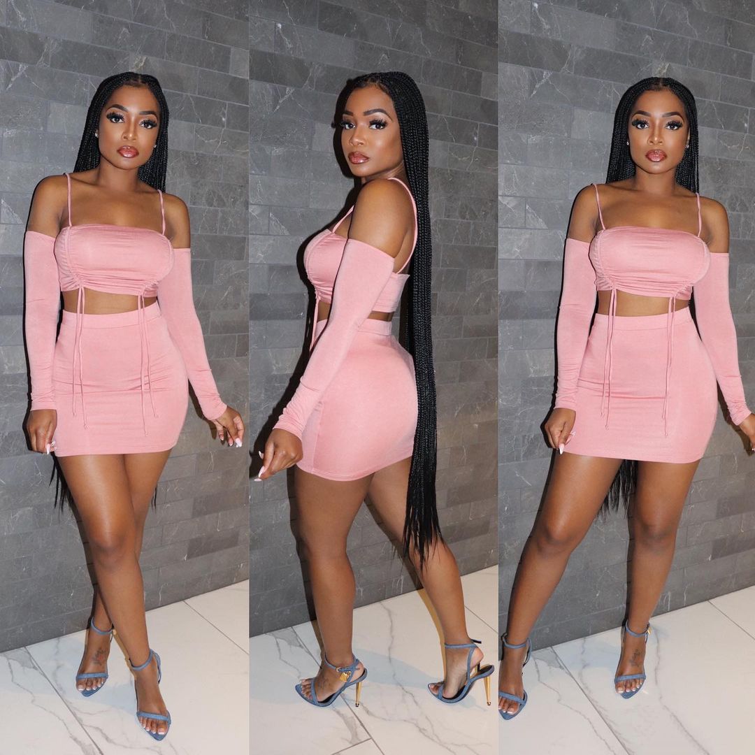 Sling pleated chest-wrapped short skirt two-piece off-the-shoulder sleeves detachable YIY1298