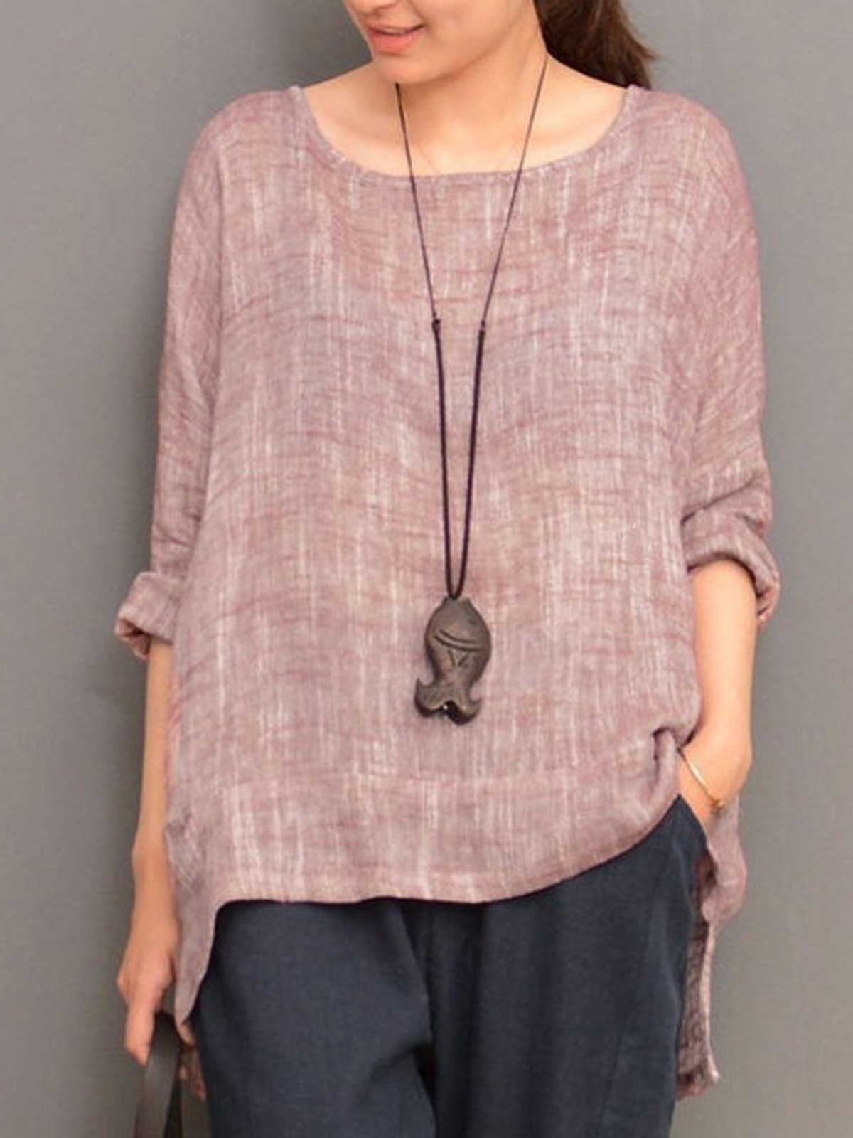 Plus Size Long Sleeve Cotton-blend Shirts Blouse