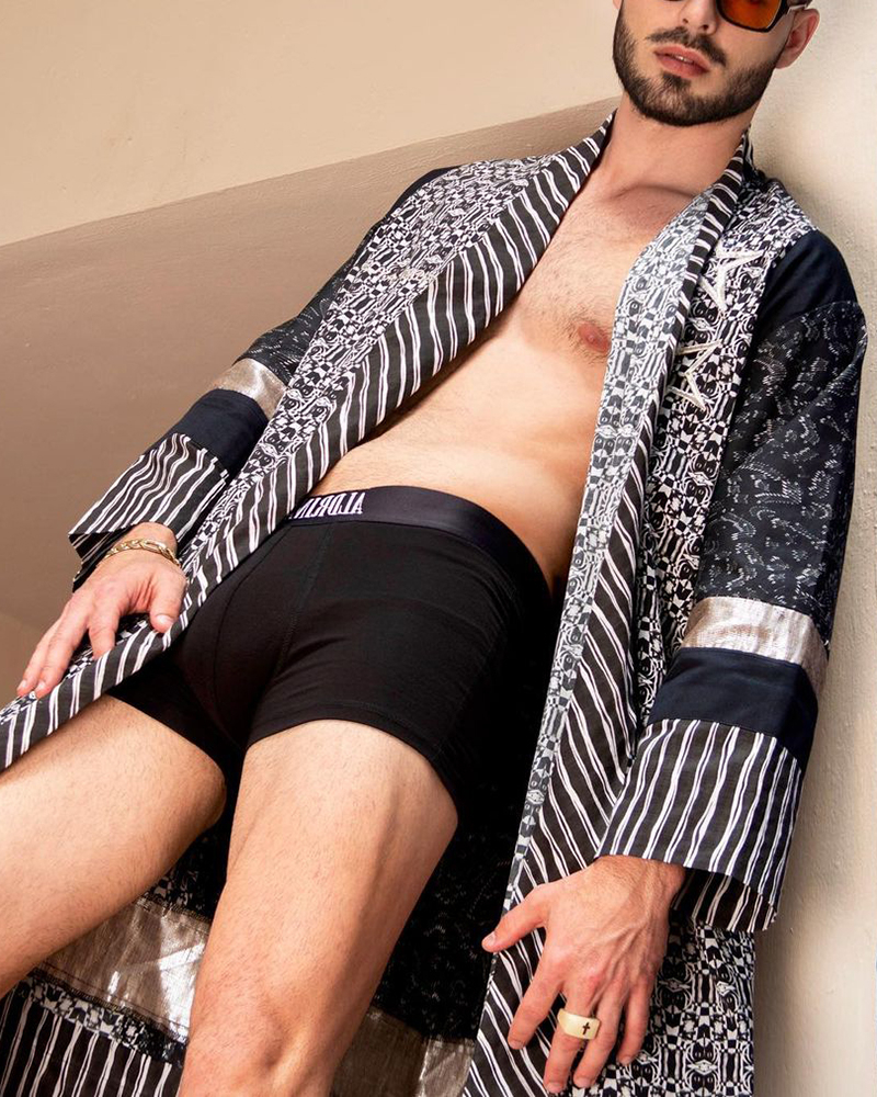 Versatile Linen Robe Grecian Print Men's Kaftan