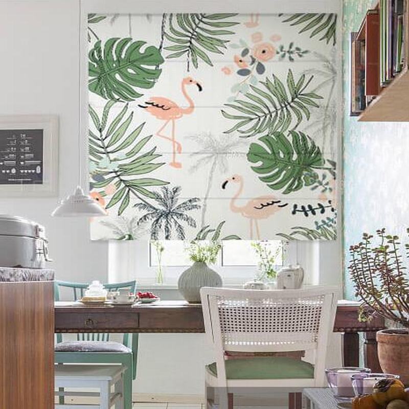 Print Polyester Roman Shade In Green