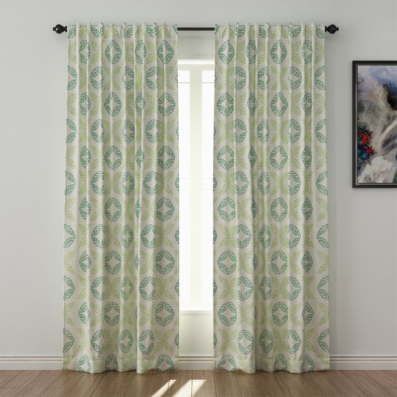 Nature Print Polyester Linen Curtain Drapery TUSCANY