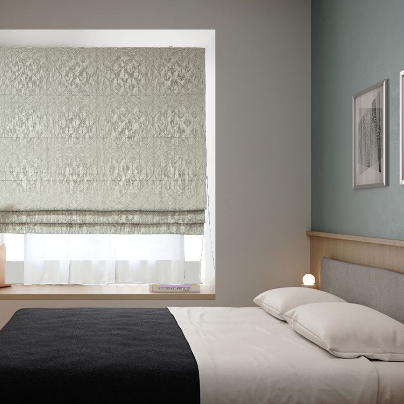 Stripe Polyester Roman Shade In Grey White