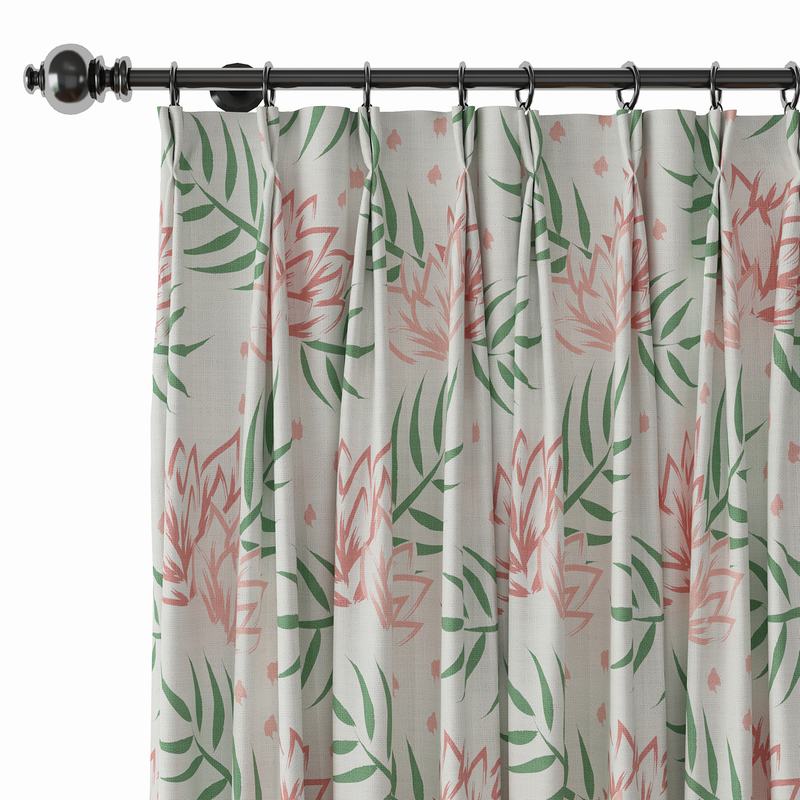 Nature Print Polyester Linen Curtain Drapery with Privacy Blackout Thermal Lining CHENEY