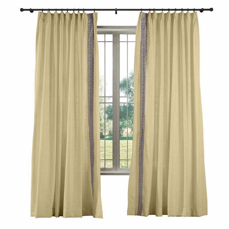 AMARA Polyester Linen Curtain Drapery With Decorative Trim Custom Sold Per Pair