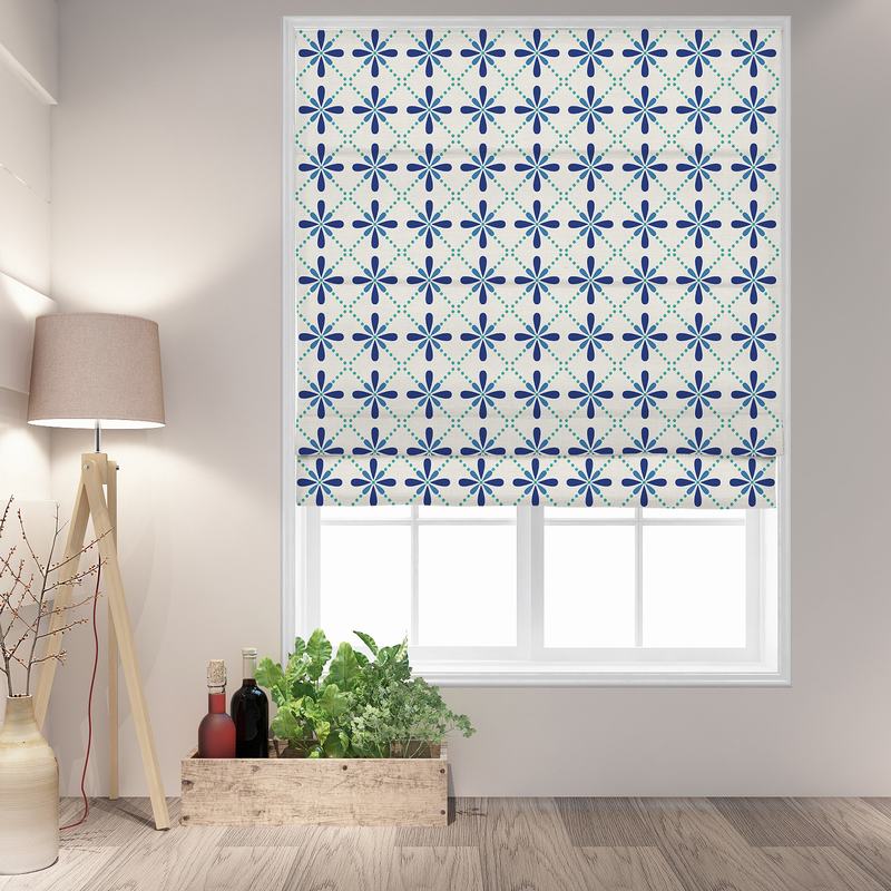 CAMELLIA Geometric Print Polyester Linen Roman Shade