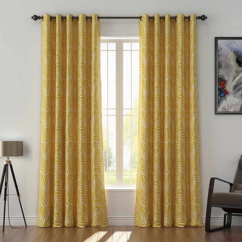 Nature Print Polyester Linen Curtain Drapery with Privacy Blackout Thermal Lining CANDICE