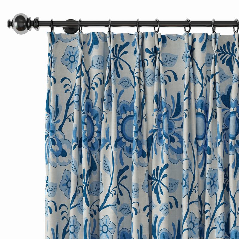 Floral Print Polyester Linen Curtain Drapery with Privacy Blackout Thermal Lining BILLY