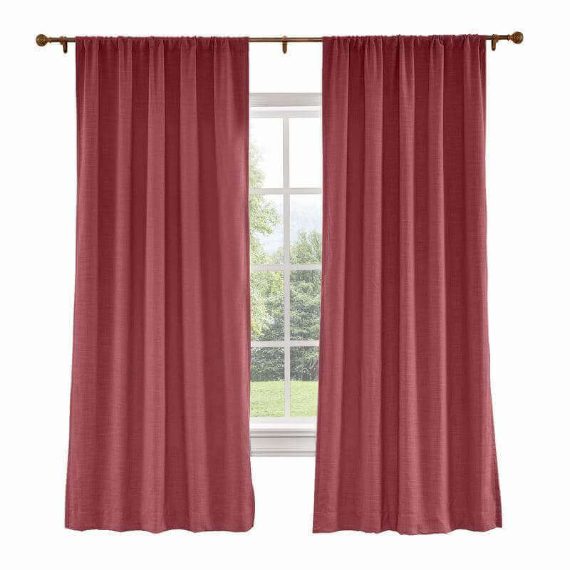 CUSTOM Liz Red Wine Polyester Linen Curtain Drapery with Lined
