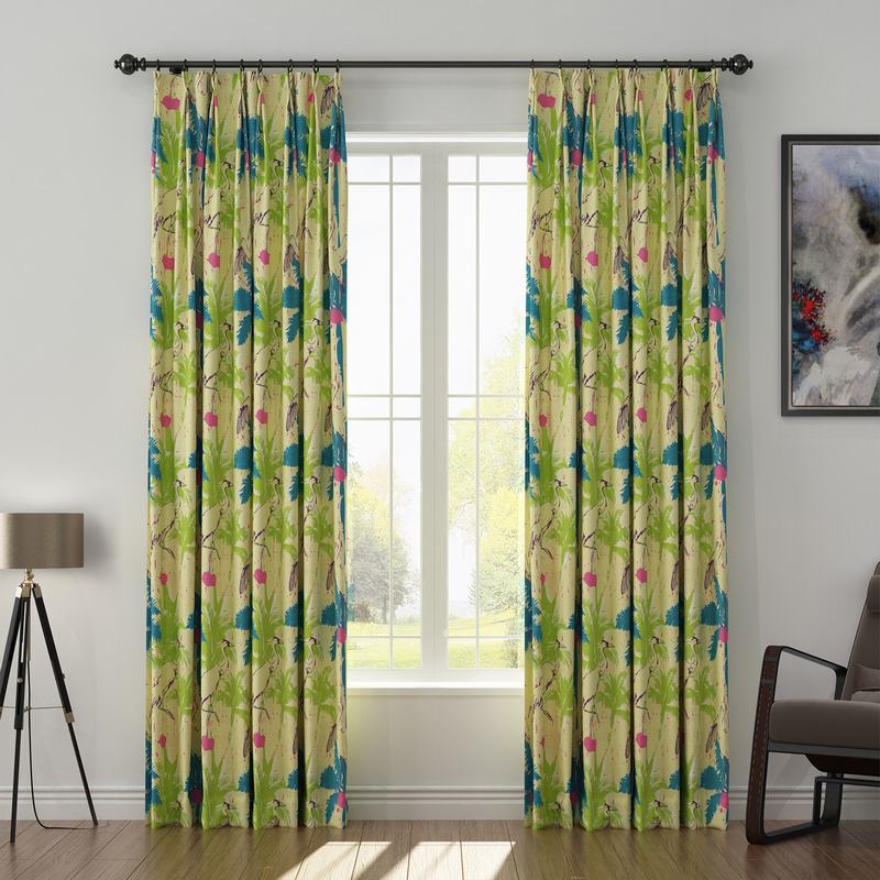 Tropical Print Polyester Linen Curtain Drapery with Privacy Blackout Thermal Lining BONNIE