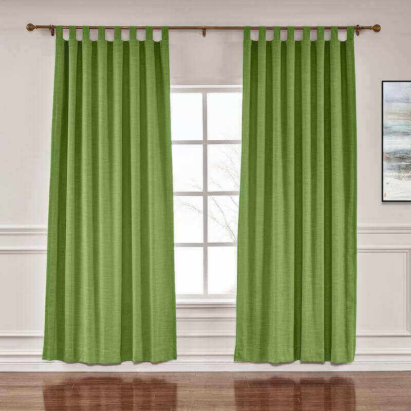 CUSTOM Liz Green Polyester Linen Window Curtain Drapery with Lined
