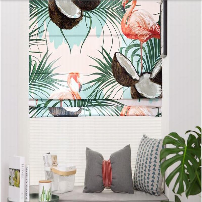 Print Polyester Roman Shade In Green