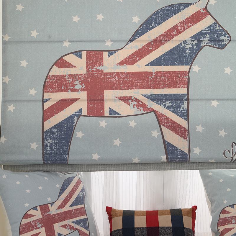 Print Cotton Polyester Roman Shade In Blue