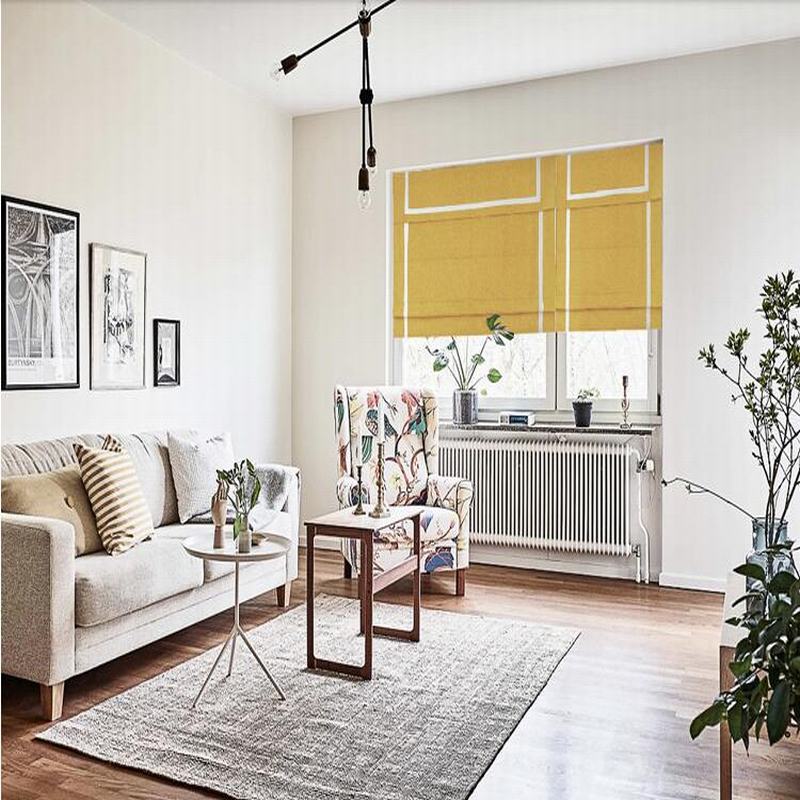 Stripe Print Polyester Roman Shade In Yellow