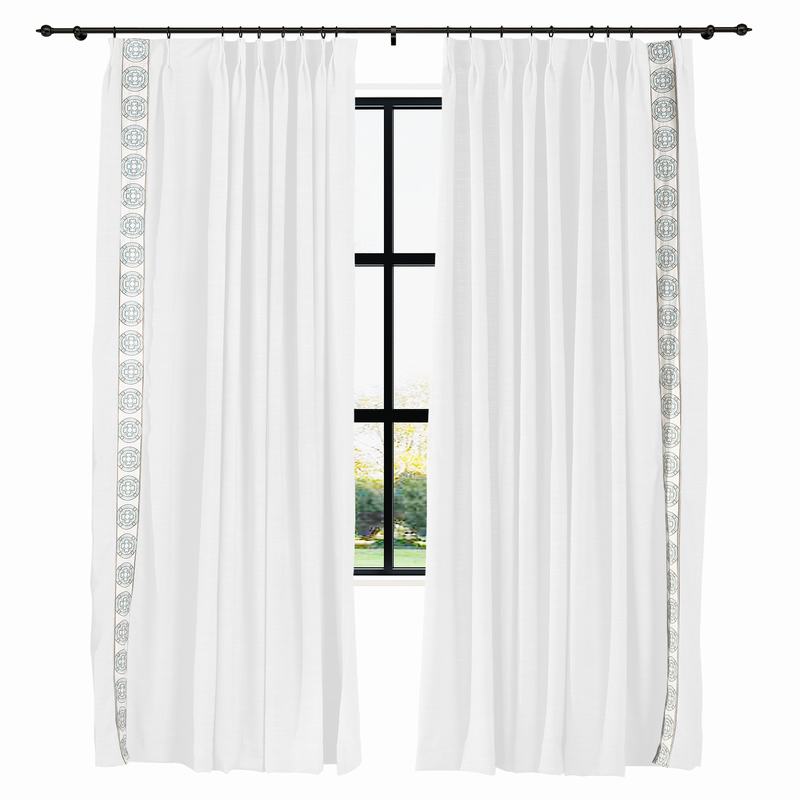 AMARA Polyester Linen Curtain Drapery With Decorative Trim Custom Sold Per Pair