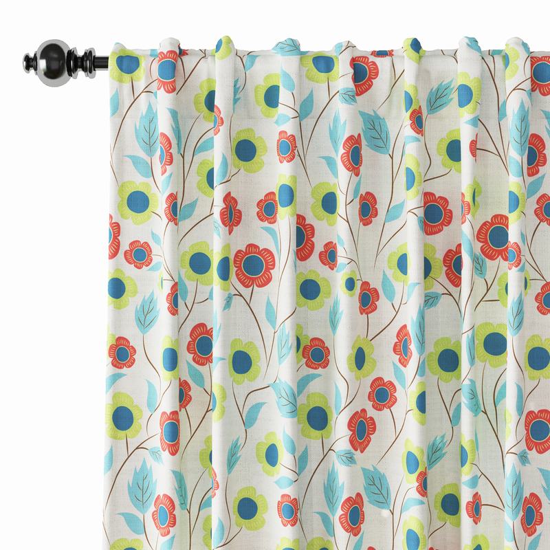 Floral Print Polyester Linen Curtain Drapery ETHAN