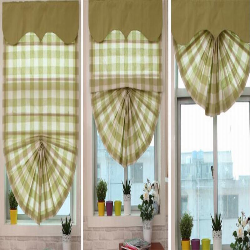 Plaid Print Polyester Cotton Roman Shade In Green