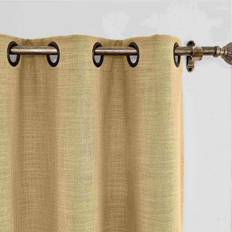 CUSTOM Liz Khaki Yellow Polyester Linen Window Curtain Drapery with Lined
