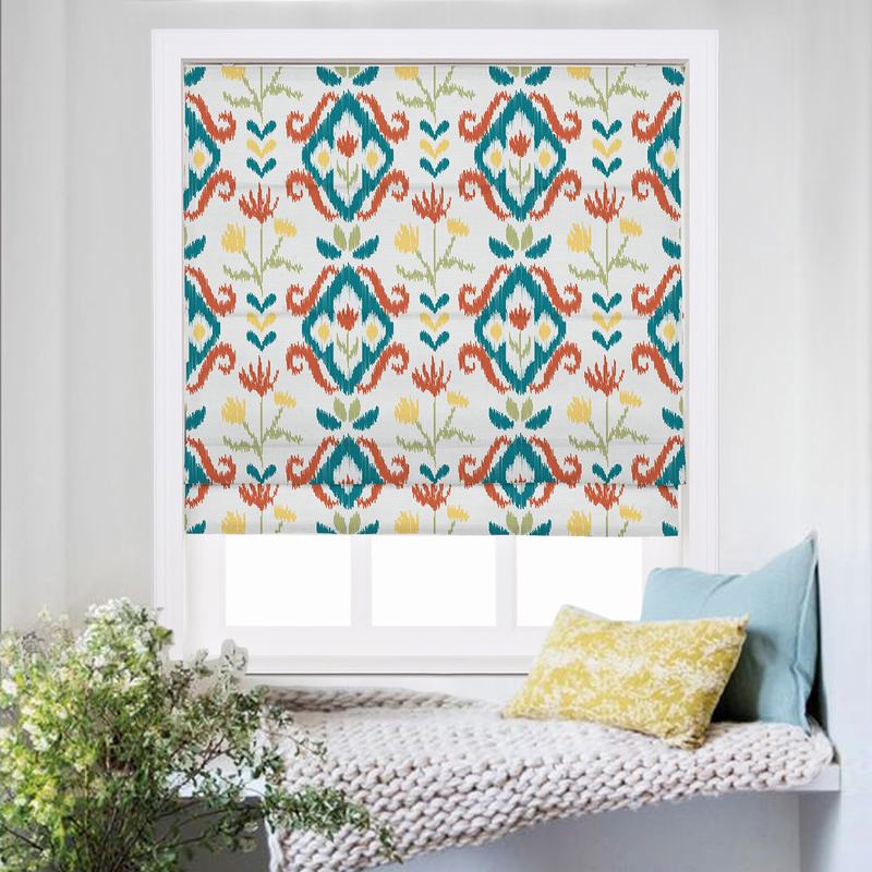 ANGELIA Ethnic Print Polyester Linen Roman Shade