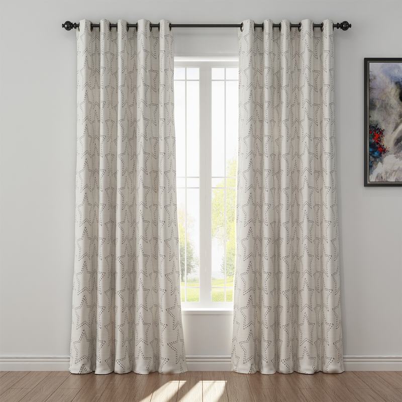 Geometric Print Polyester Linen Curtain Drapery BAOBEI