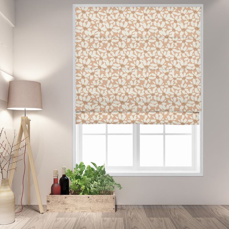 MAYA Floral Print Polyester Linen Room Darkening Roman Shade