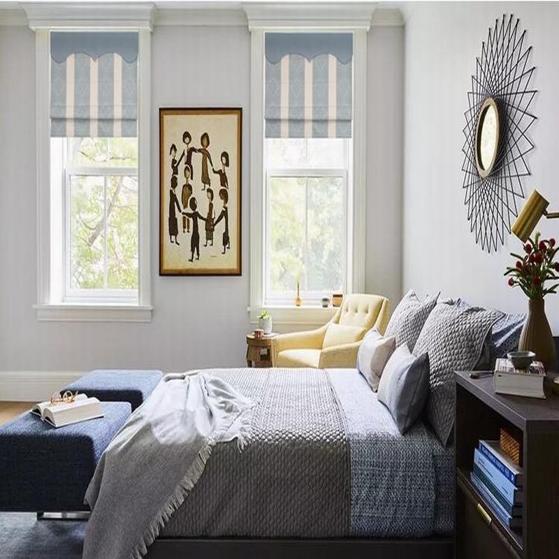 Stripe Cotton Linen Roman Shade In Blue