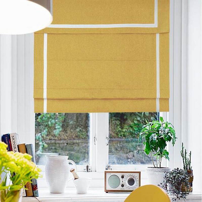 Stripe Print Polyester Roman Shade In Yellow