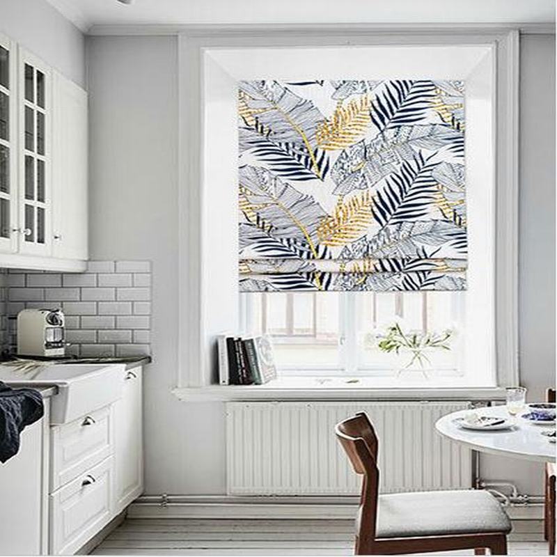 Print Polyester Roman Shade In Blue