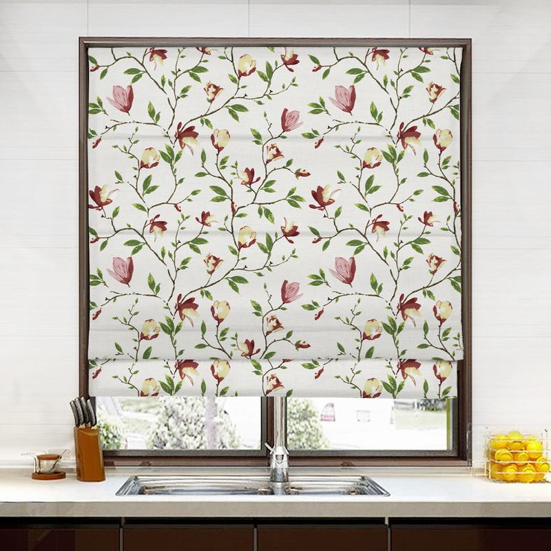 CORA Botanical Flower Print Polyester Cotton Roman Shade