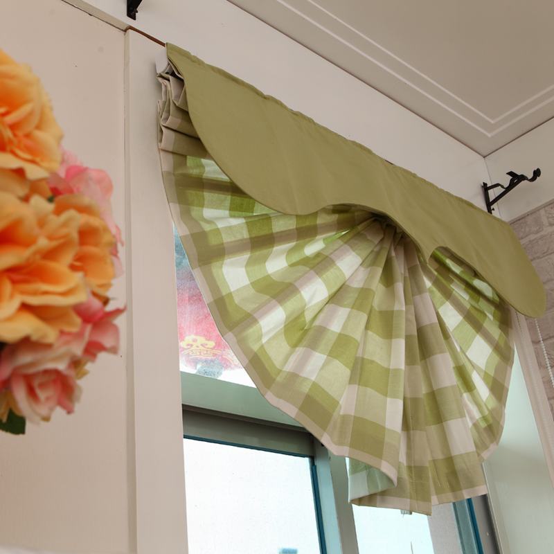 Plaid Print Polyester Cotton Roman Shade In Green