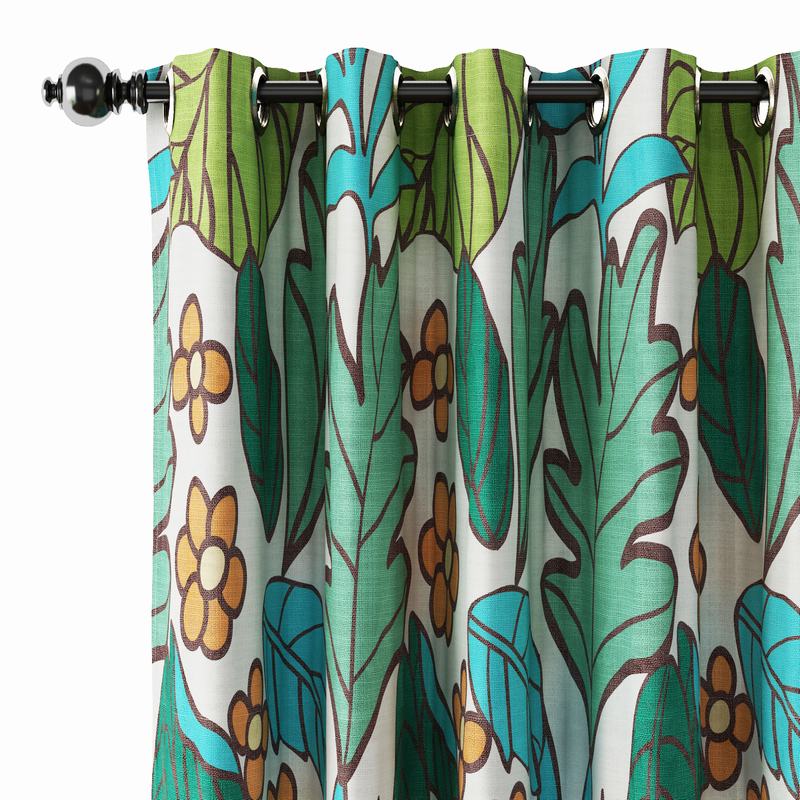 Nature Print Polyester Linen Curtain Drapery WACHUA