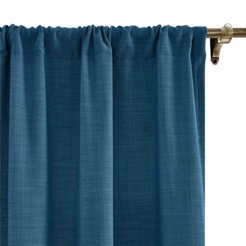 CUSTOM Liz Navy Blue Polyester Linen Curtain Drapery with Lined