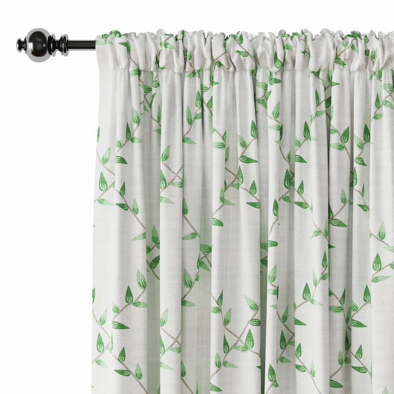 Nature Print Polyester Linen Curtain Drapery GARDEN
