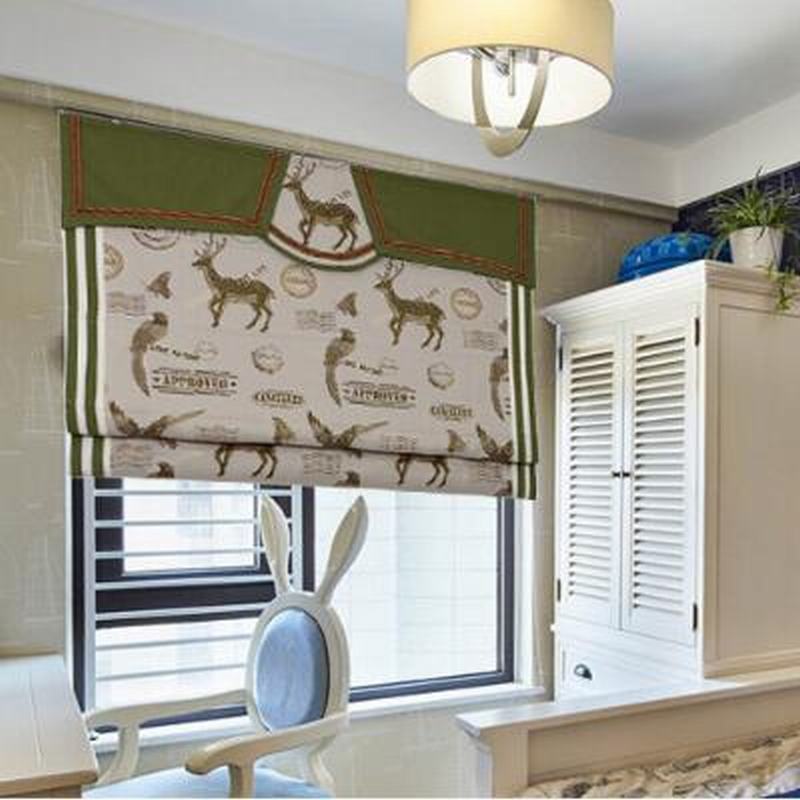 Print Polyester Cotton Roman Shade In Green